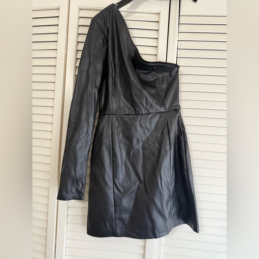 Aqua One Shoulder Faux leather dress NWT with side zipper